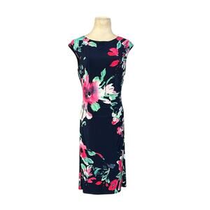 Ralph Lauren blue floral cap sleeves sheath party dress size 6